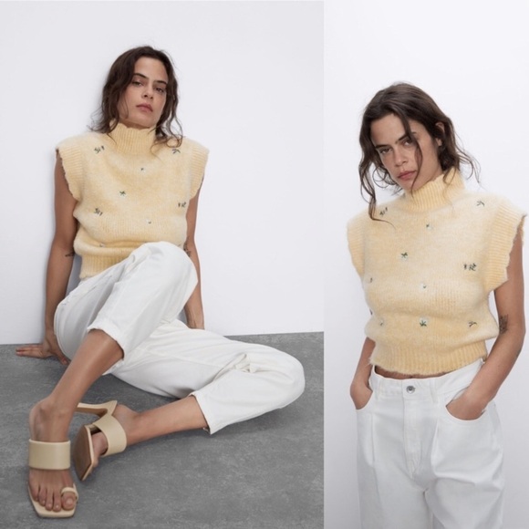 Zara Yellow Knit Sleeveless Shirt - Picture 1 of 8